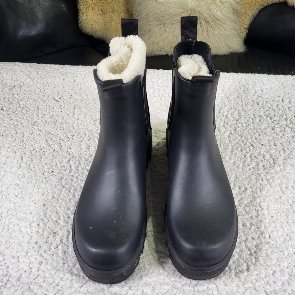 Cougar Black Waterproof Winter Ankle Boots with Cream Sherpa Lining